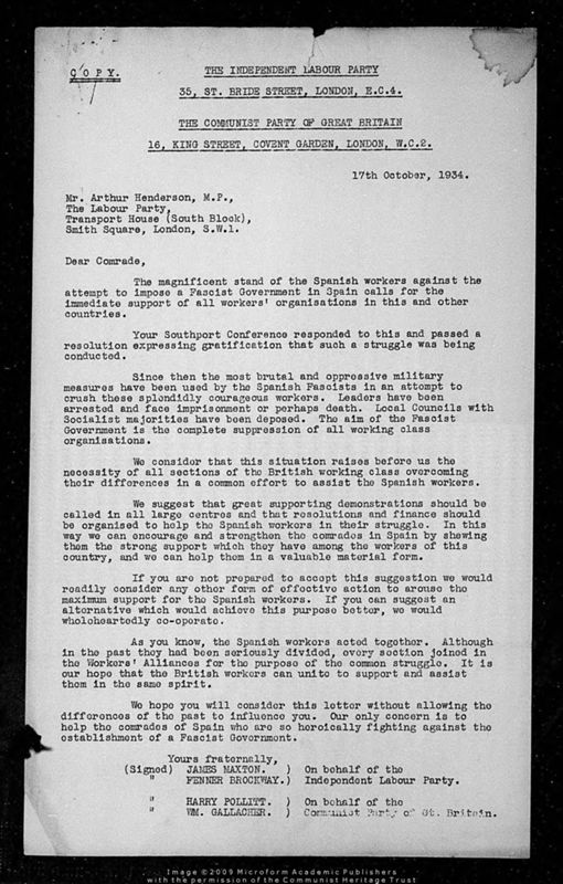 View document: Material regarding the united campaign in aid of Spanish workers, 1934.