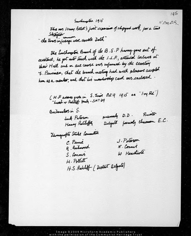 View document: Miscellaneous research material relating to Pollitt, 1915-1956.