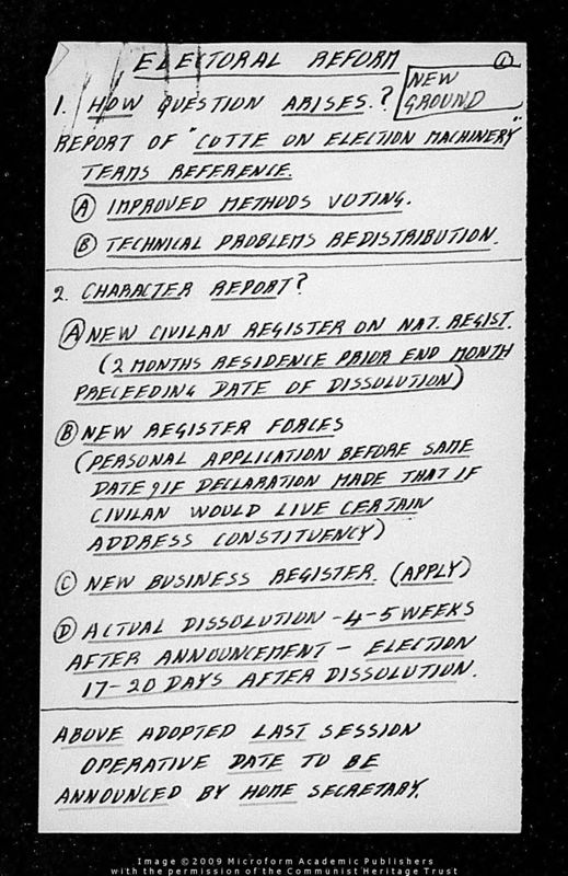 View document: Communist proposals for electoral reform, 1943-1944.